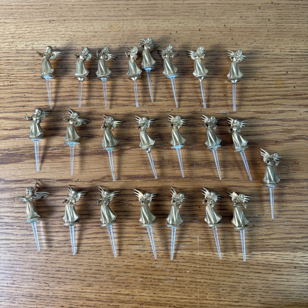 Set of 23 Vintage Gold Tone Angel Christmas Pick Ornaments 1.5 inch